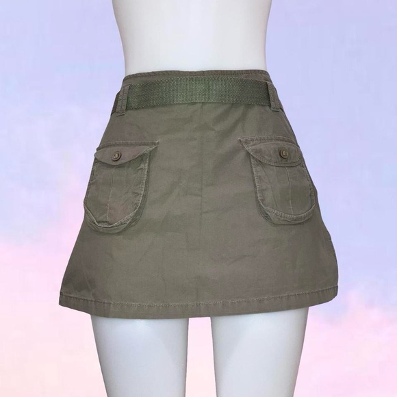 American Vintage Dresses & Skirts - Vintage 90s y2k cargo belted mini skirt olive